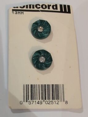 Vintage 80s Teal Swirl Buttons with Crystal Accent